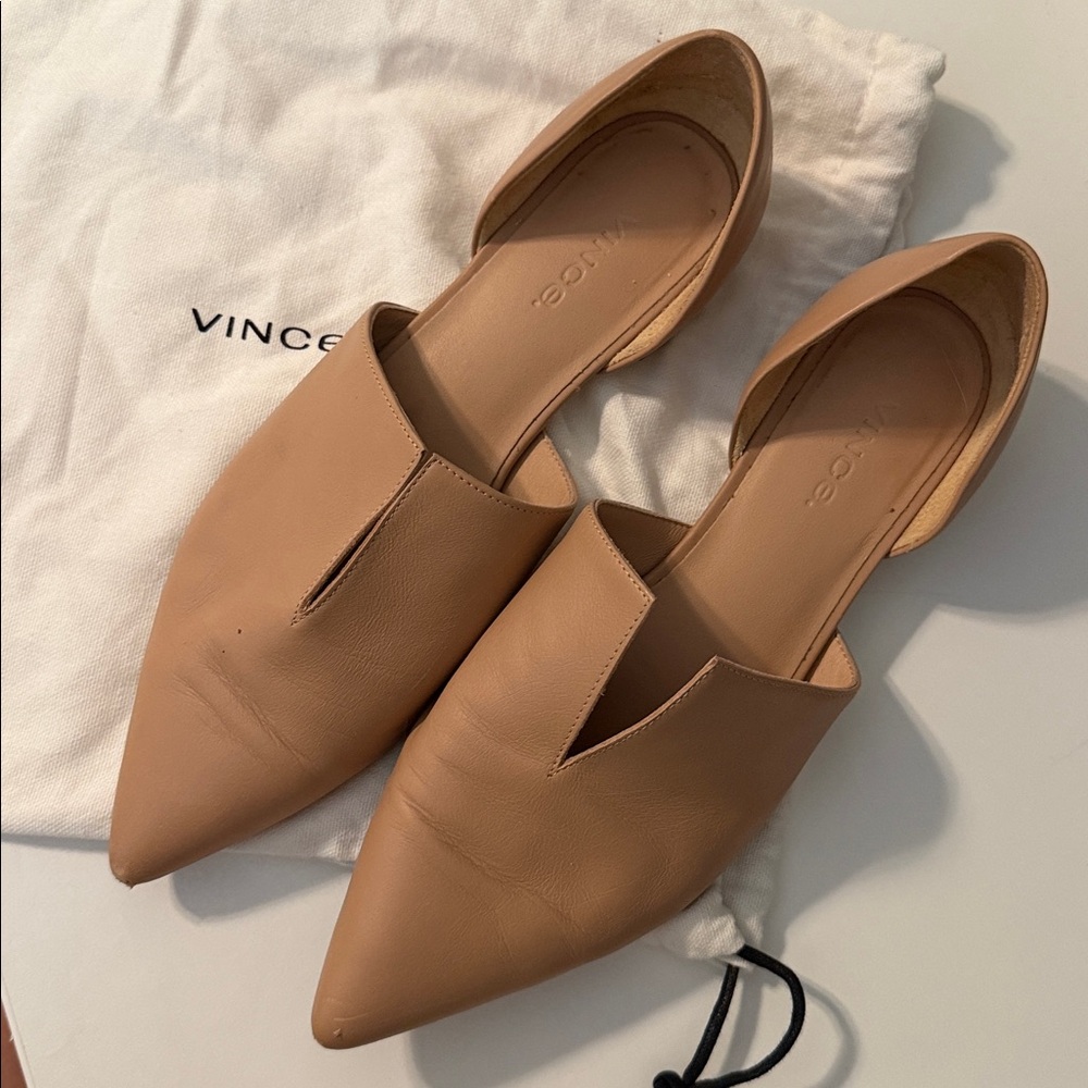 Vince Beige Leather Slip-On Flats, Women’s 6.5